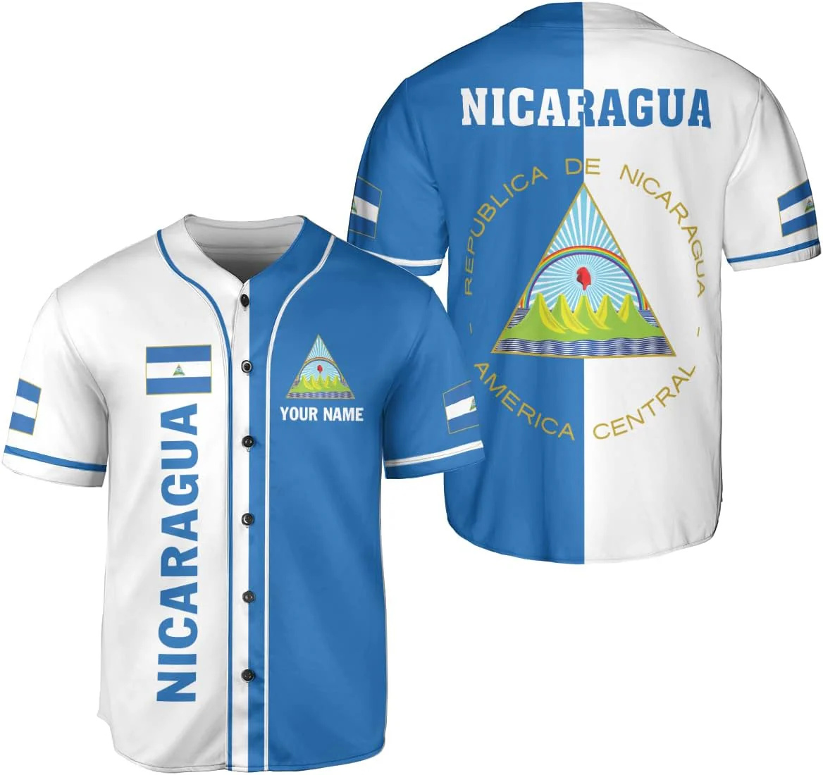 Street Fashion Jersey - Personalisiertes Namens-Baseball-Shirt mit Nicaragua-Designmuster, 3D-Druck, modisches