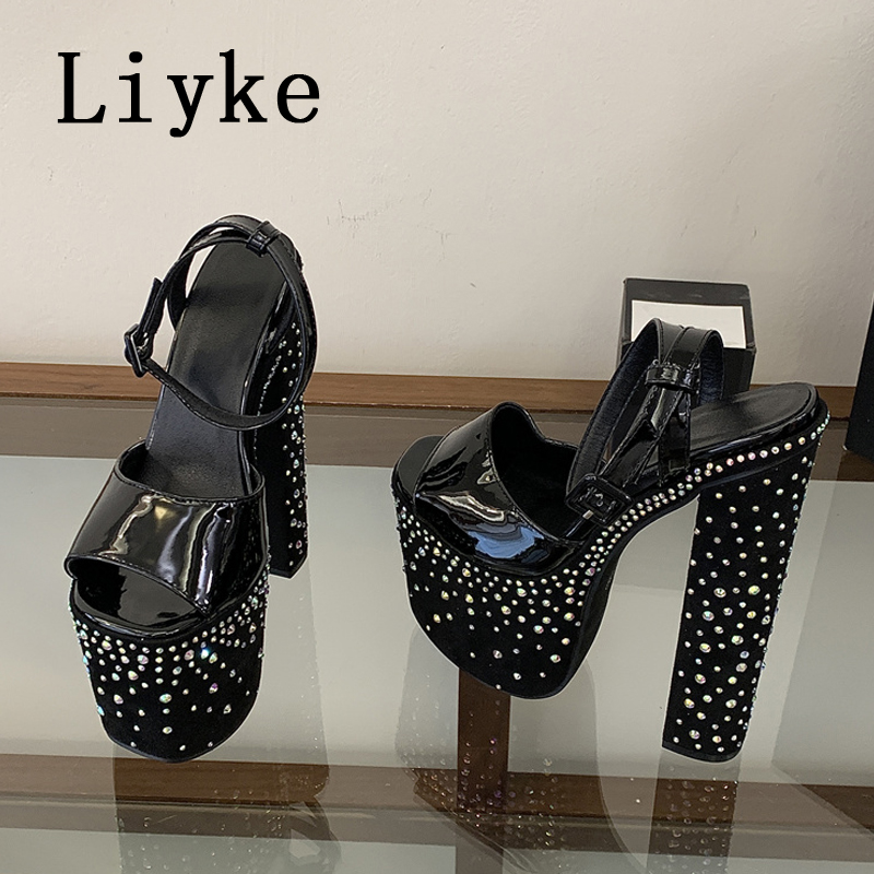Street Fashion Women - Liyke Modische Kristall-Strass Plateau-Sandalen mit Hohem