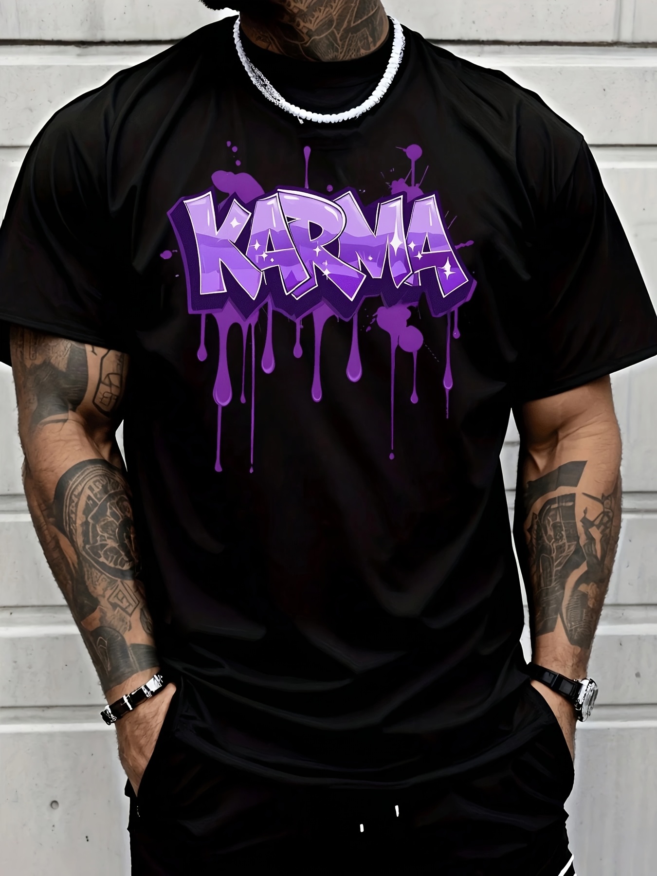 Street Fashion Graffiti - Karma Graffiti Ink Splash Print T-Shirt