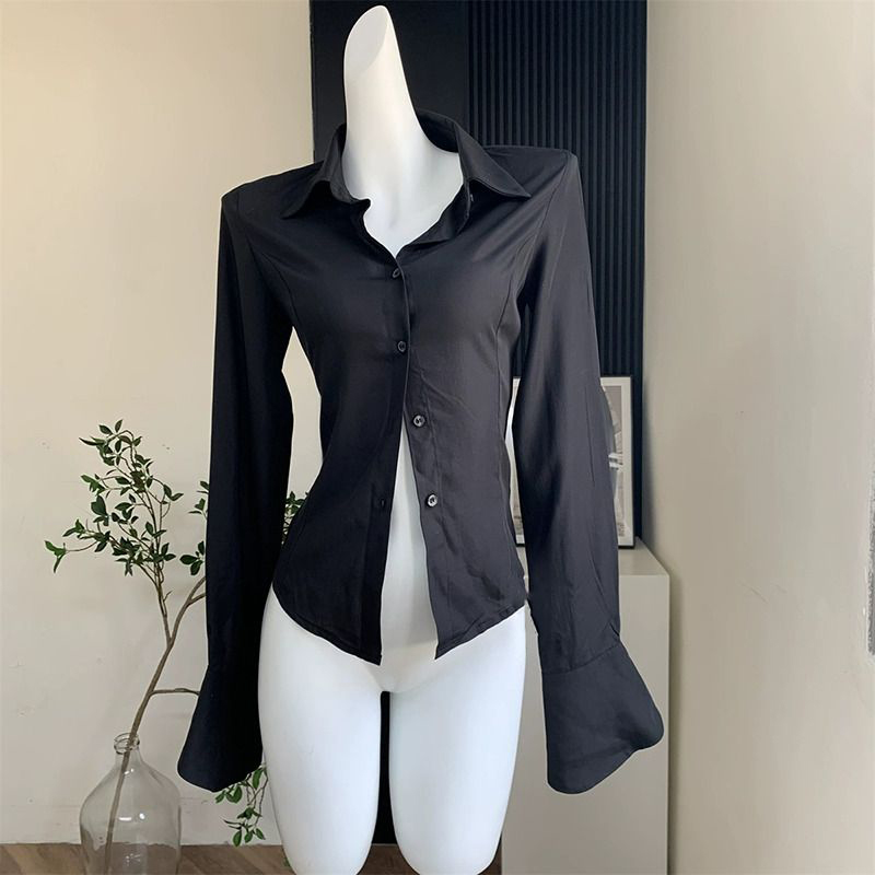 Street Fashion Korea - Gidyq Frauen schwarze Bandage Shirts koreanische