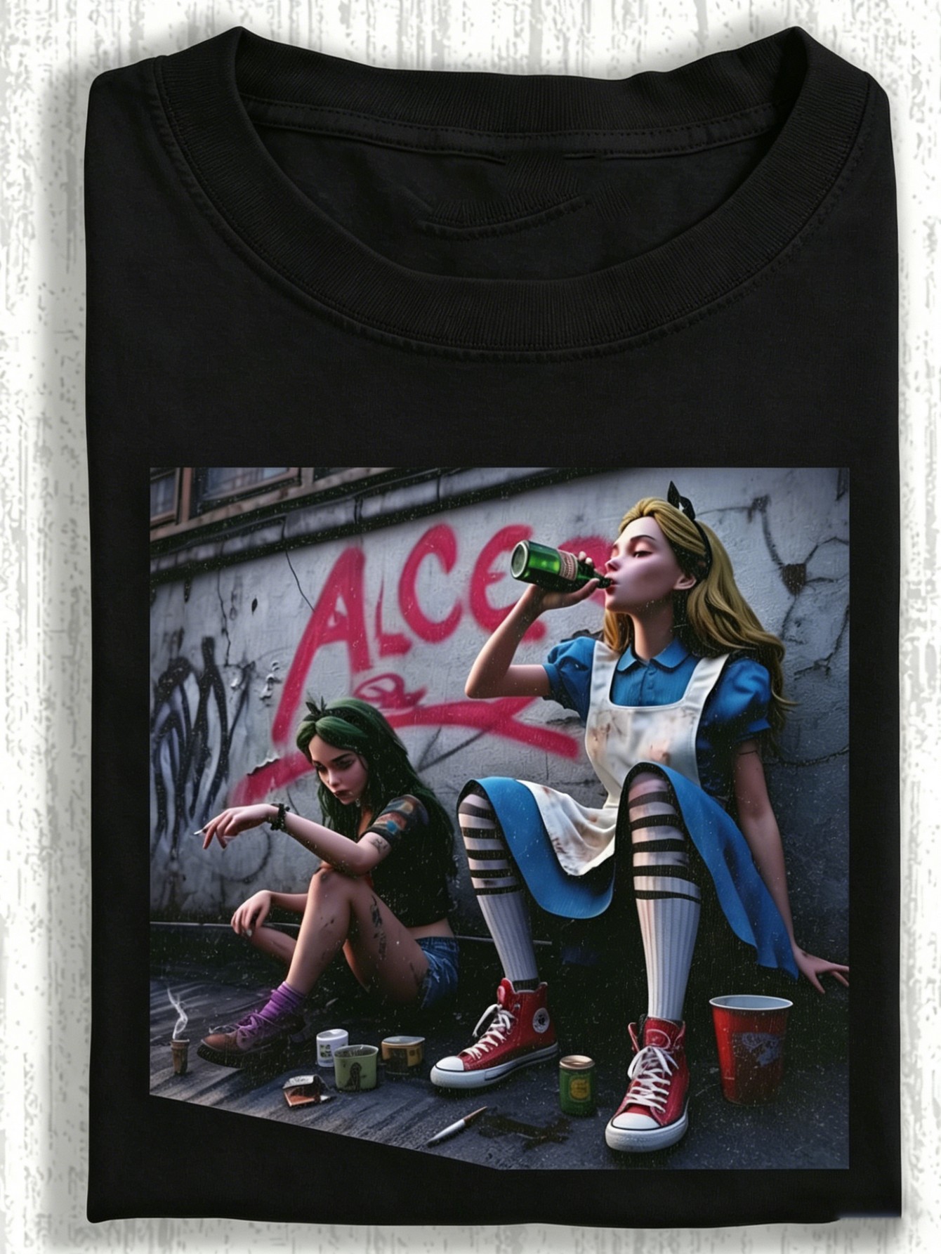 Street Fashion Graffiti - Doppelt bedrucktes T-Shirt mit lebendigem, rebellischem