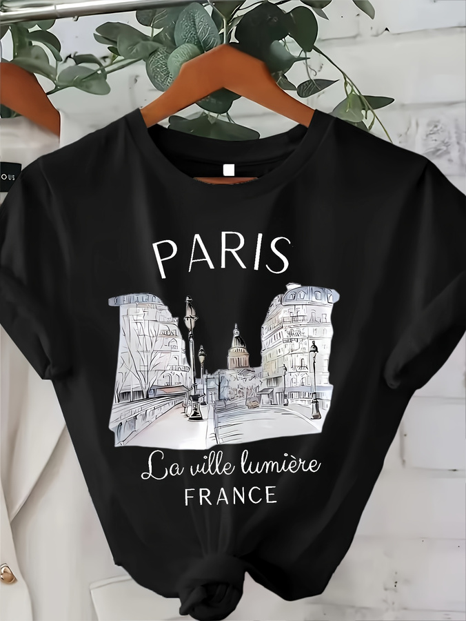 Street Fashion Paris 2025 - Y2k T-Shirt Paris Damen Print T-Shirt