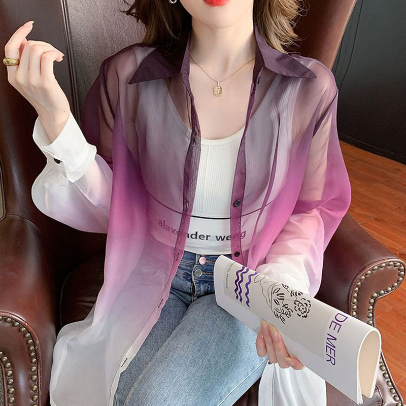 Street Fashion Korea - Mode Farbverlauf Chiffon Hemd Frauen Sommer