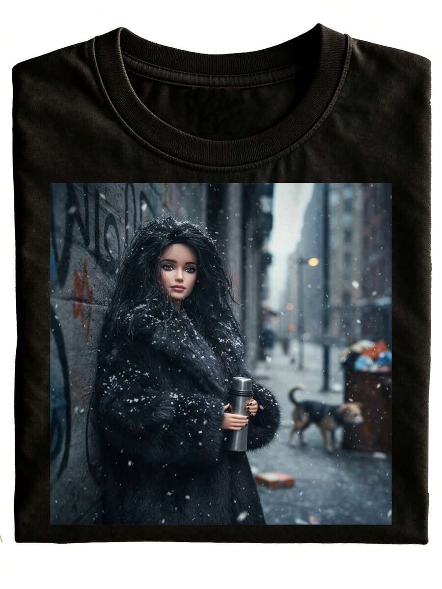 Street Fashion Urban - Snow Street And Black Fur Coat