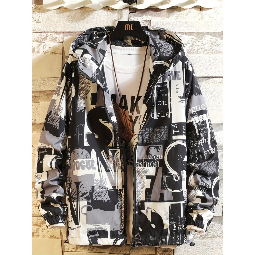 Street Fashion Vogue - Street Fashion Vogue Text-Buchstaben-Kapuzen-Windbreaker Schwarz Weiß