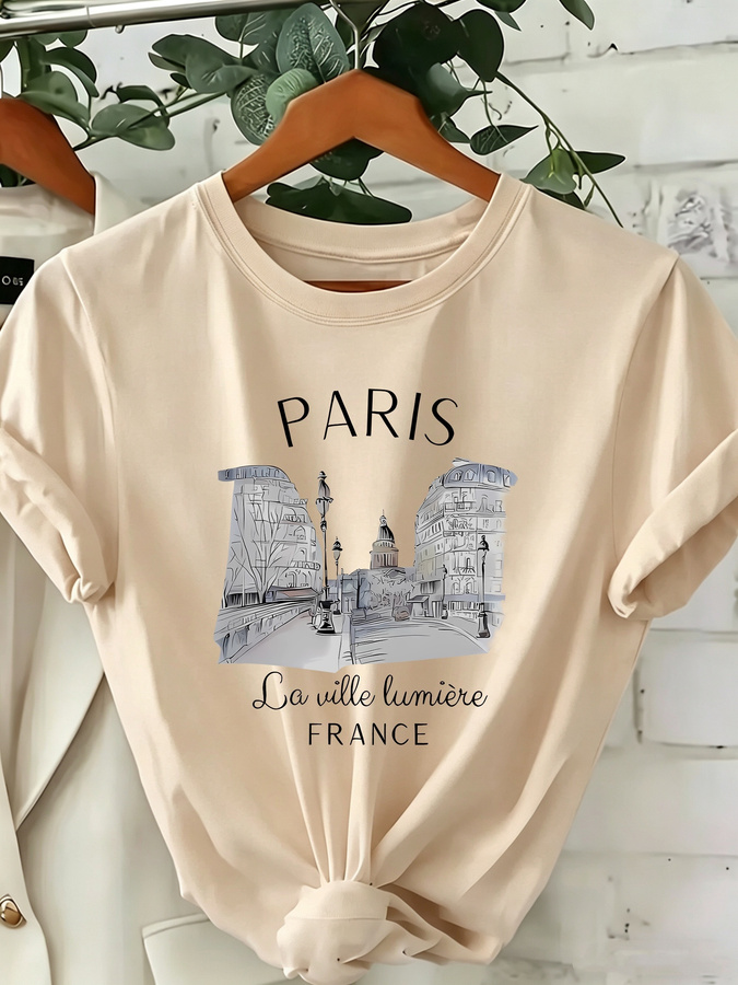 Street Fashion Paris 2025 - Damen-T-Shirt mit Paris-Print und Rundhalsausschnitt -