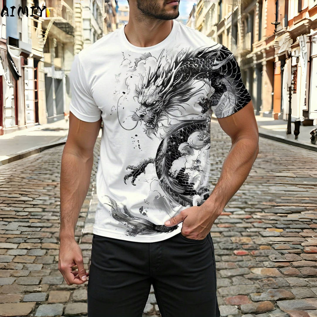 Street Fashion Urban - 3D-Drachen-Druck Herren-T-Shirt Sommer Täglich Lässig Herren-Straßen-T-Shirt