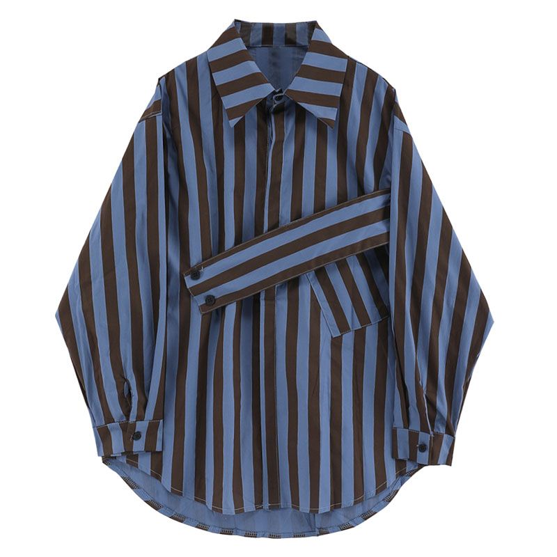 Street Fashion Korea - Koreanisches gestreiftes Hemd mit asymmetrischer Persönlichkeit,