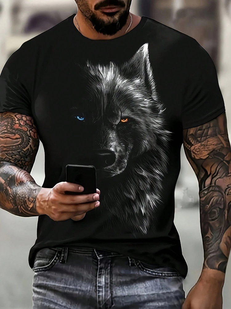 Street Fashion Urban - Verschiedene Schüler Wolf Print Herren T-Shirt