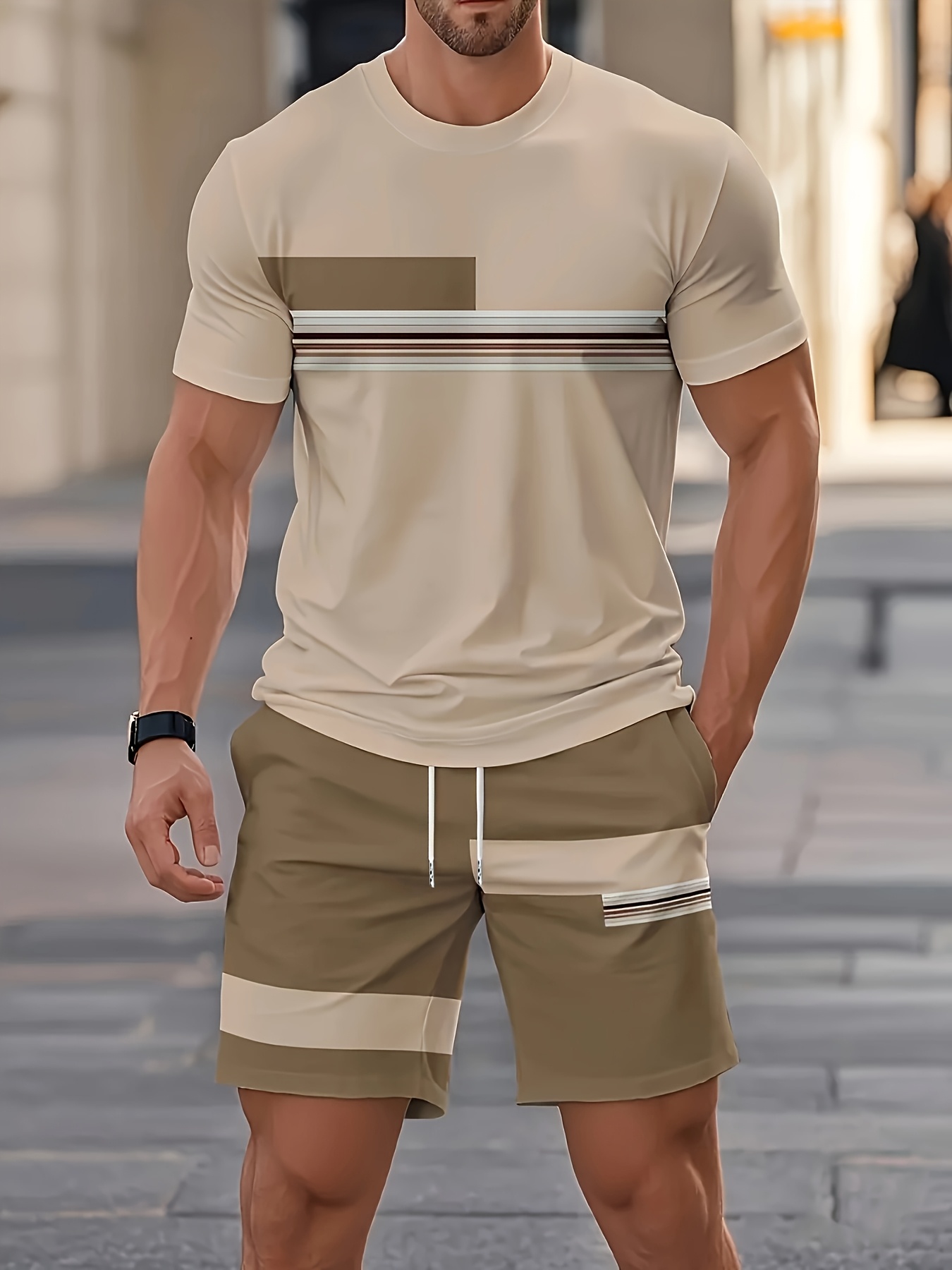 Street Fashion Outfit For Men - Sommer Herren-Sets Lässiger O-Ausschnitt Kurzarm-Oberteil +