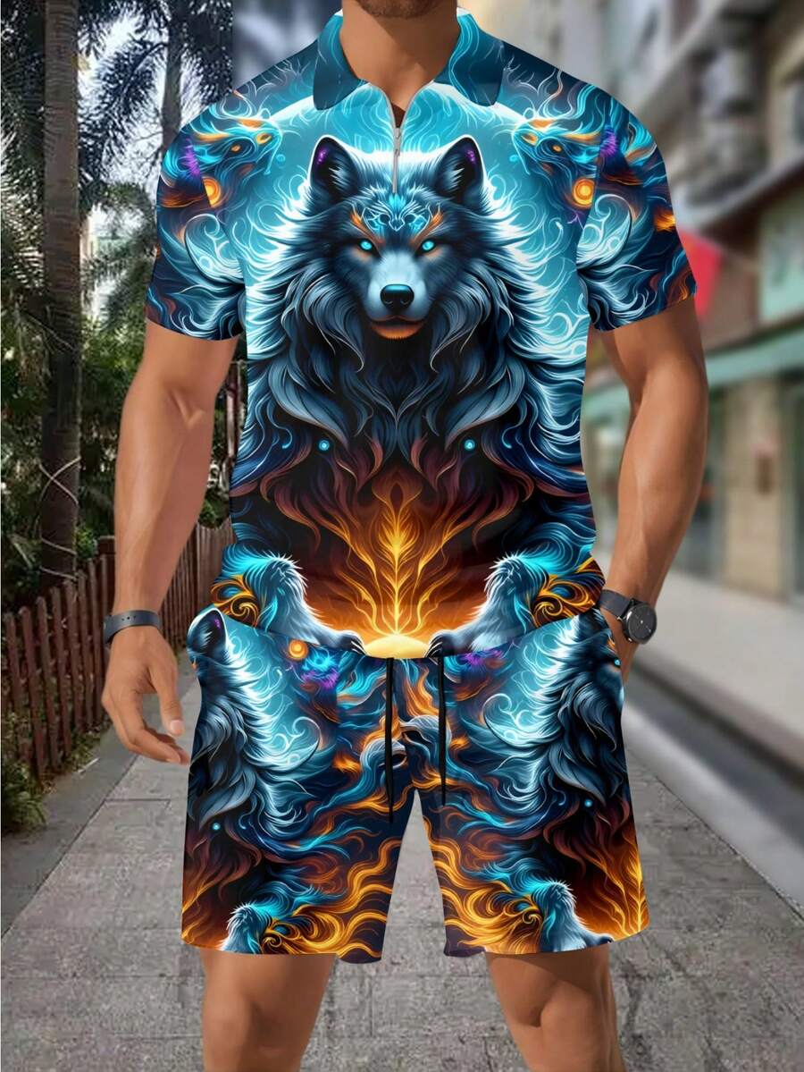 Herrenmode 3D-Wolf-Print Reißv – Street Fashion Outfit For Men Bewertung und Preis