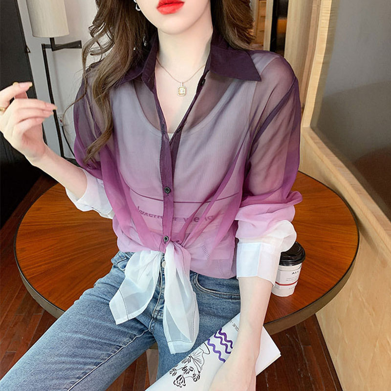 Mode Farbverlauf Chiffon Hemd  – Street Fashion Korea Bewertung und Preis