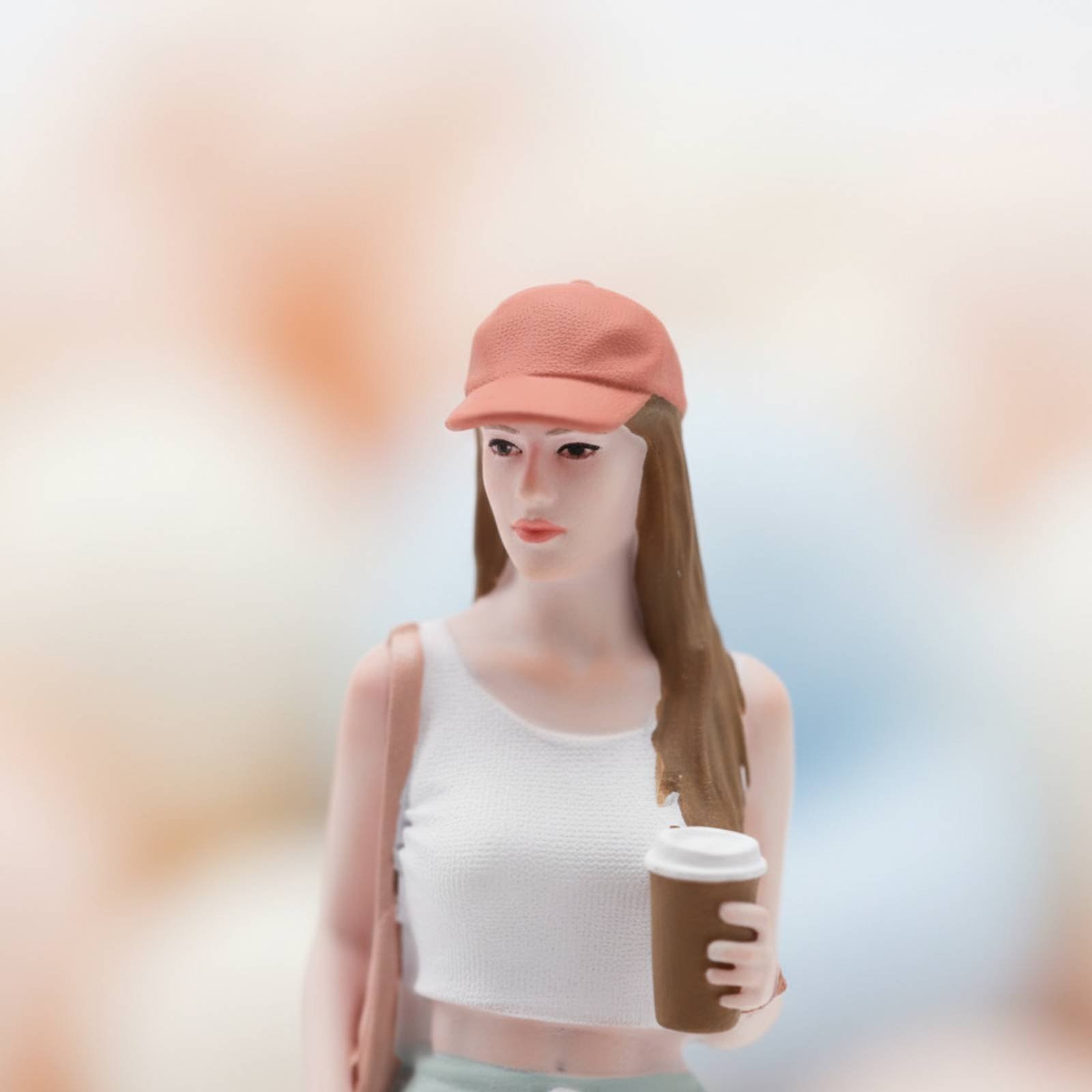 Mädchenfigur mit Kaffee, Farbe – Street Fashion Pose Bewertung und Preis
